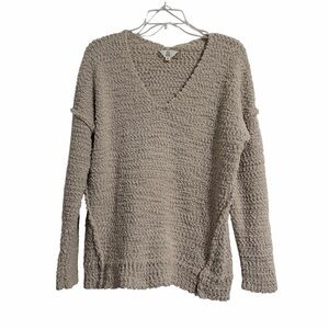 Pink Rose Beige Textured V-Neck Sweater